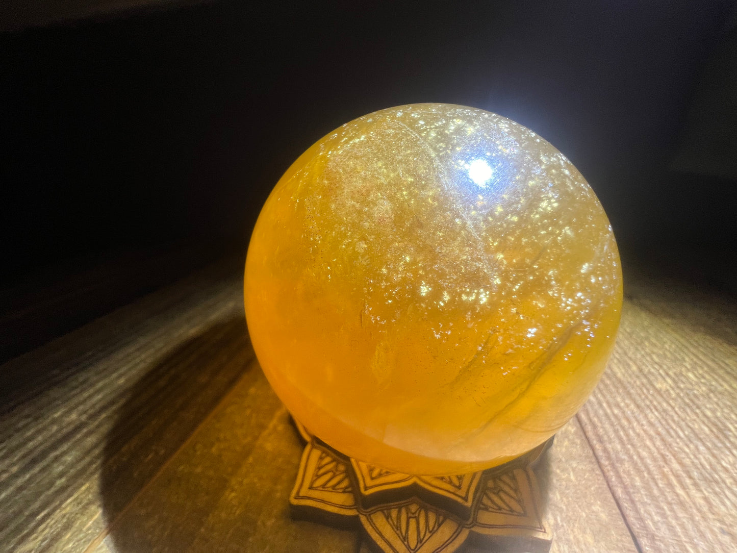 Yellow Fluorite w/Mica Sphere (lg 70.5mm)