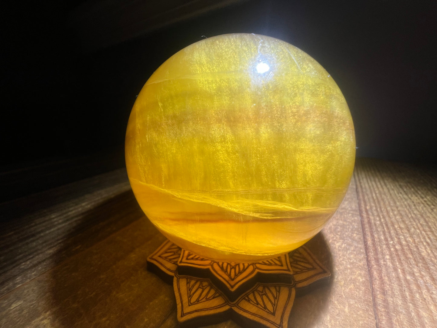 Yellow Fluorite w/Mica Sphere (lg 70.5mm)