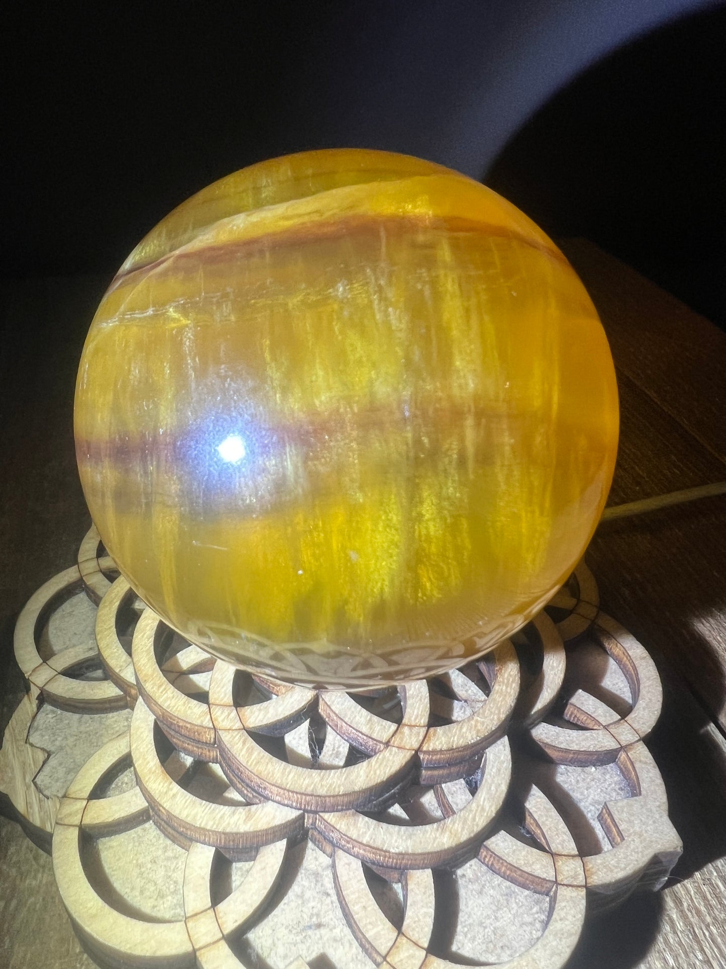 Yellow Fluorite w/Mica Sphere (lg 70.5mm)