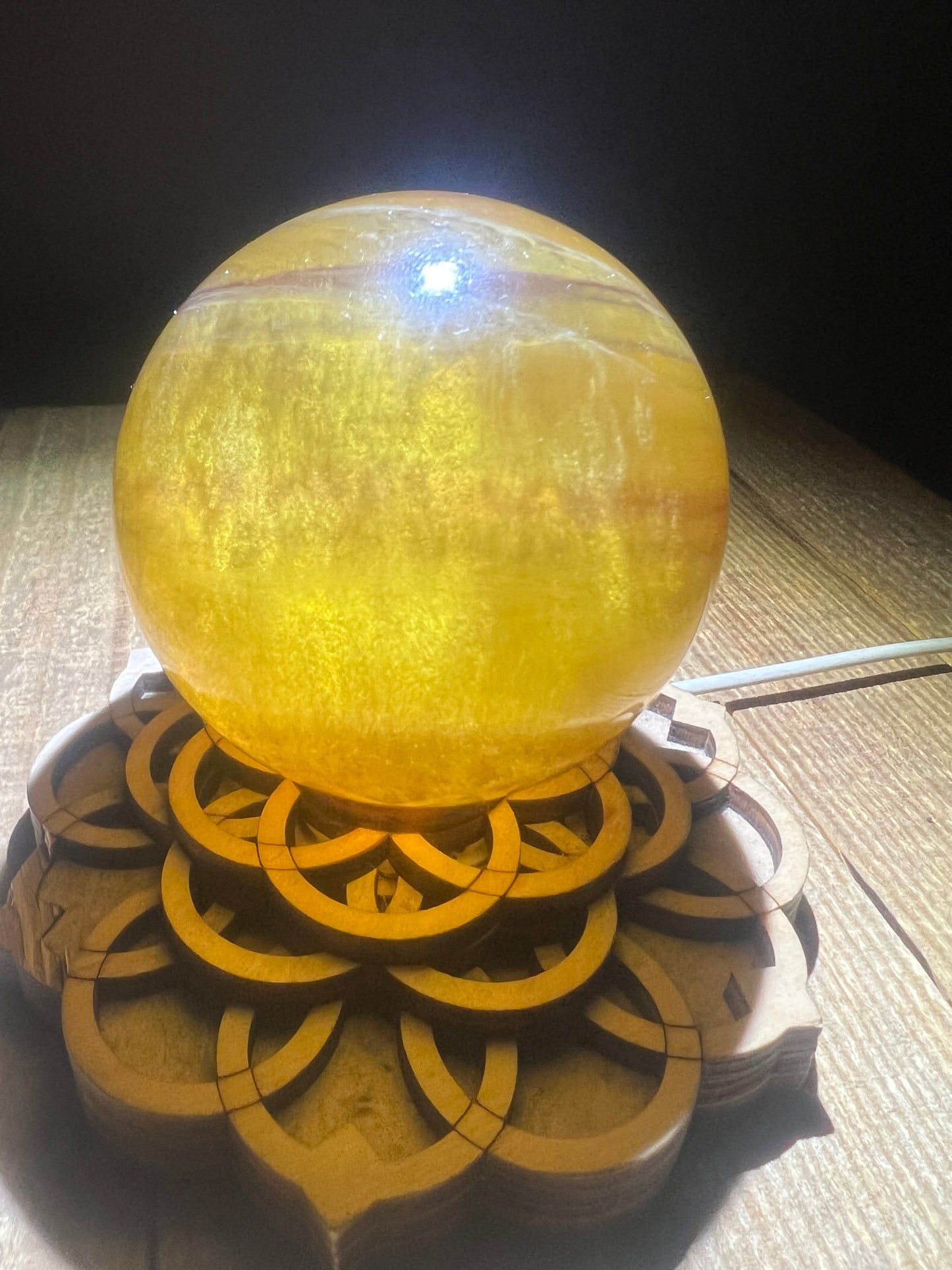 Yellow Fluorite w/Mica Sphere (lg 70.5mm)