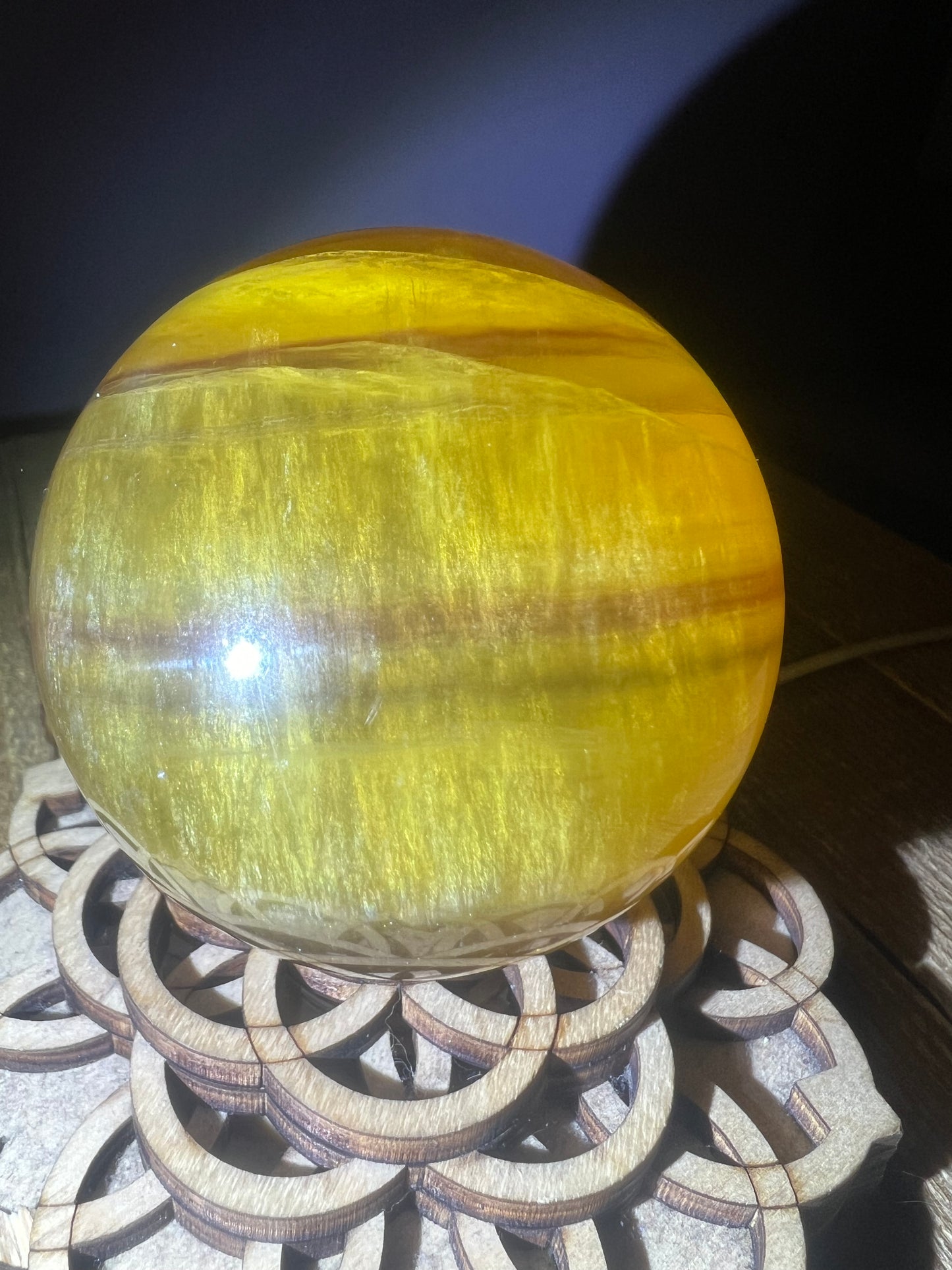 Yellow Fluorite w/Mica Sphere (lg 70.5mm)