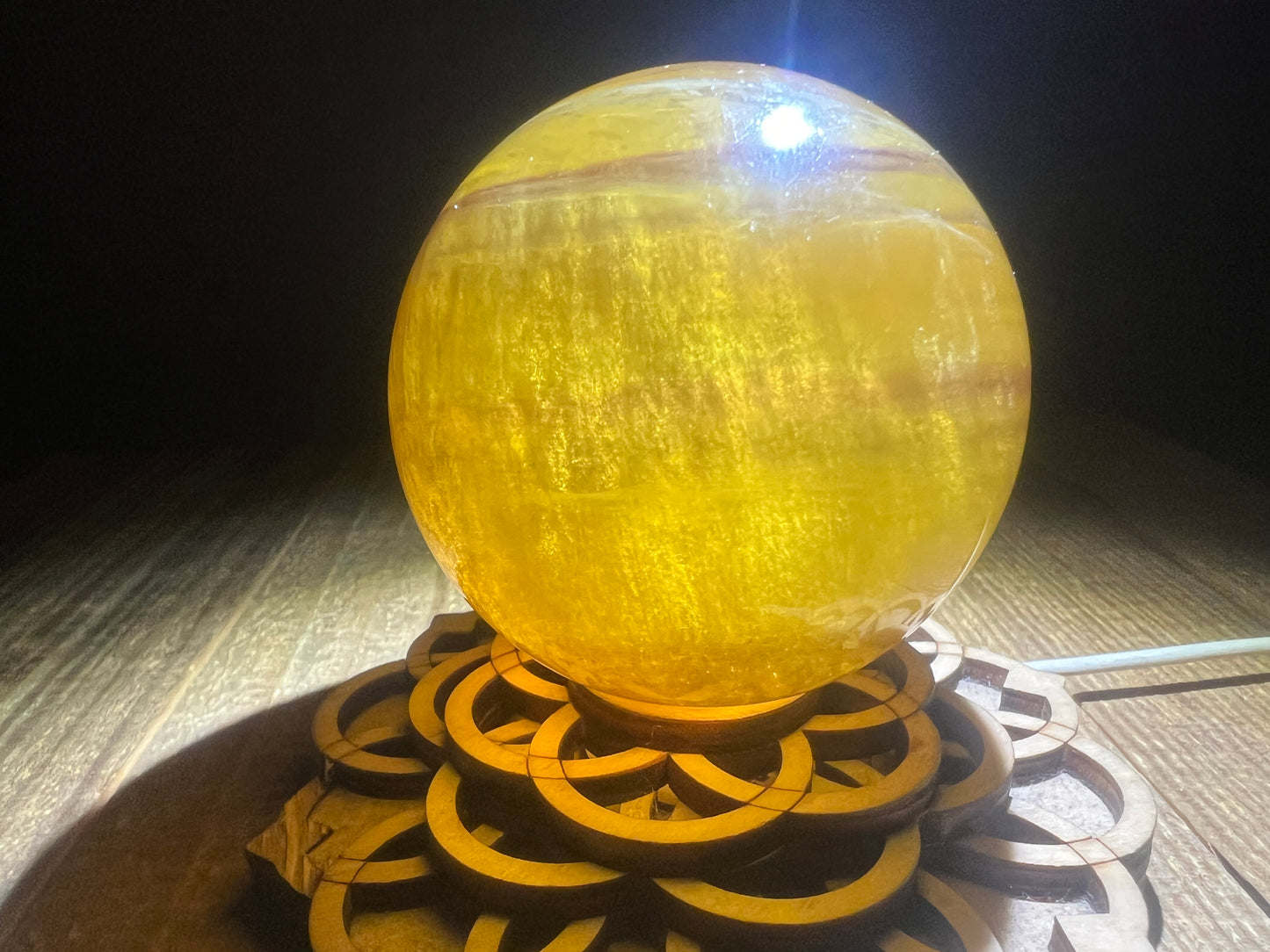 Yellow Fluorite w/Mica Sphere (lg 70.5mm)