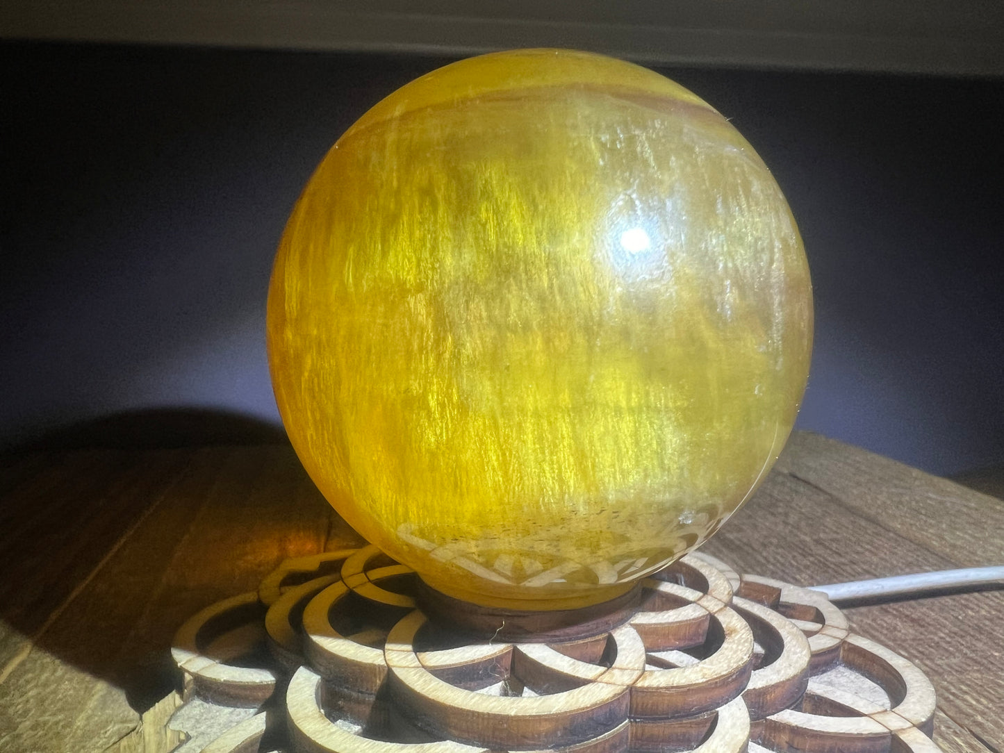 Yellow Fluorite w/Mica Sphere (lg 70.5mm)