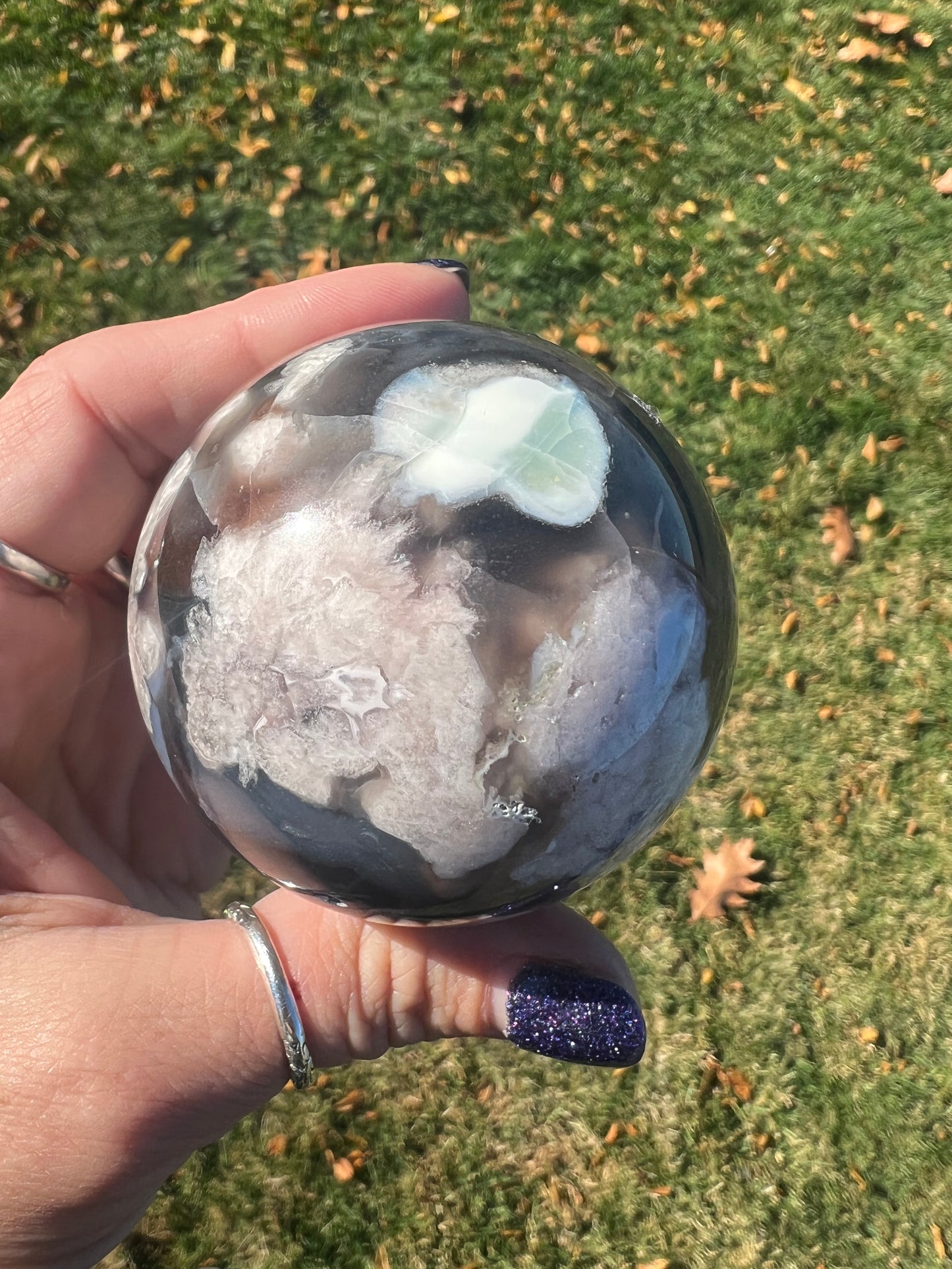 Black Flower Agate Sphere #1