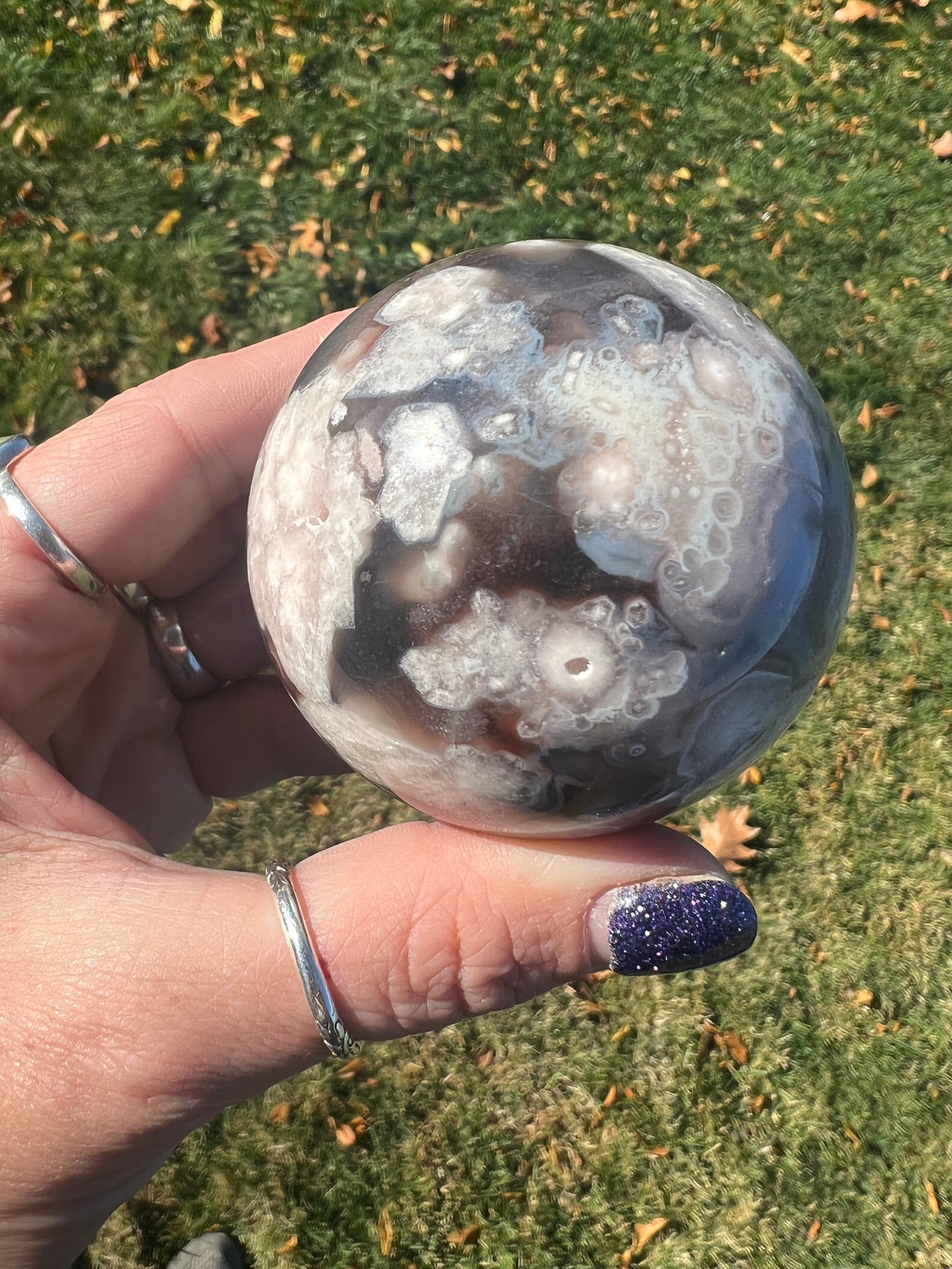 Black Flower Agate Sphere #1