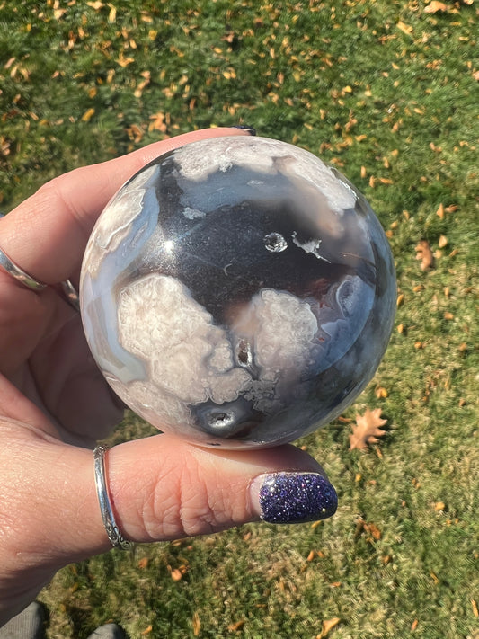 Black Flower Agate Sphere #1